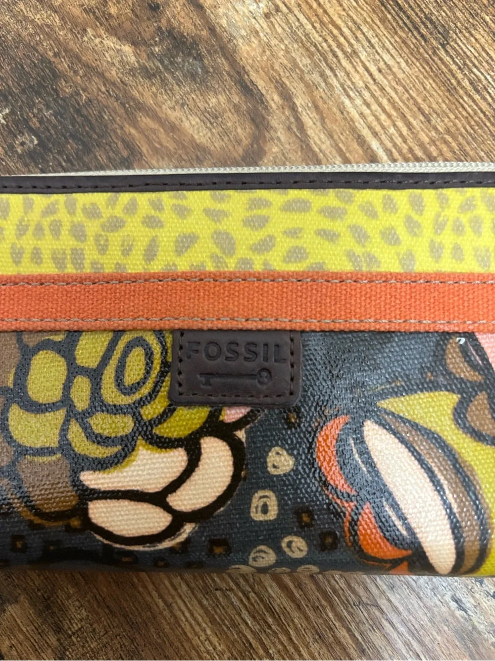 Fossil Floral Zip Wallet in Yellow, Orange, Brown and Black
